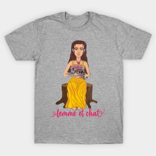 Femme et Chat, Woman and Cat T-Shirt